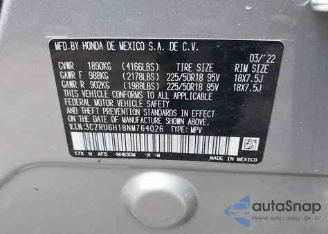 2022 Honda Hr-V Awd Sport from USA, damaged, VIN 3CZRU6H18NM764026